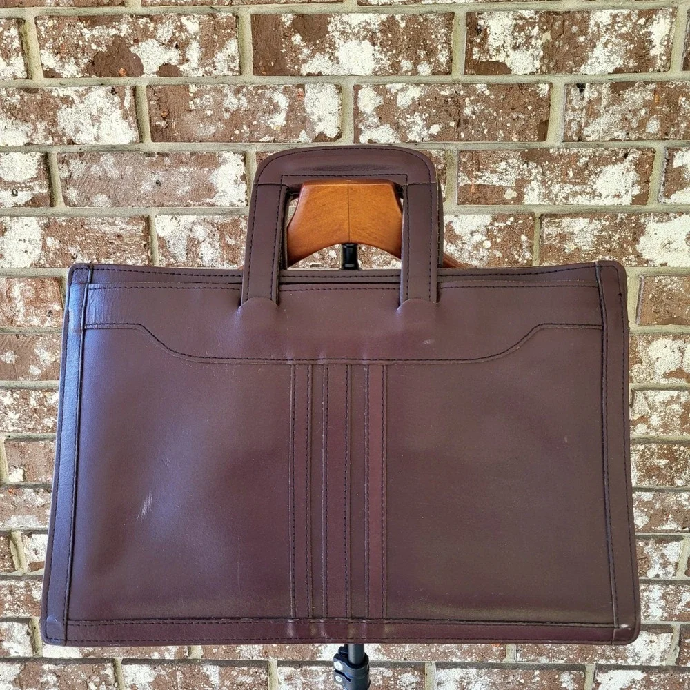 Vintage Burgundy Leather Briefcase Attache Case Integrated Handle Professional
